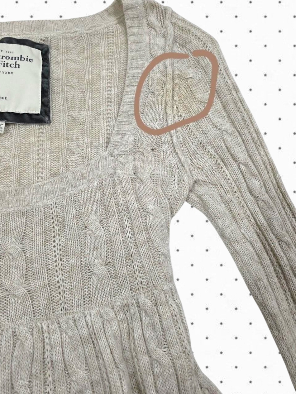 Abercrombie vintage cream grey cable knit square neck sweater babydoll top - Picture 5 of 6